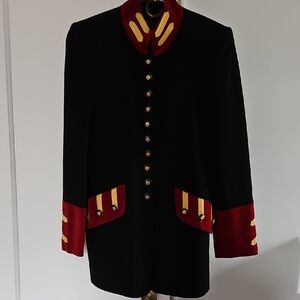 Rena Lange Black and Red Military Jacket with Gold Accents